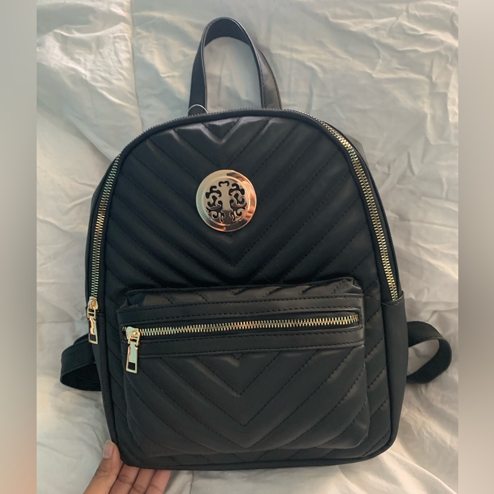 Black vegan leather medium backpack